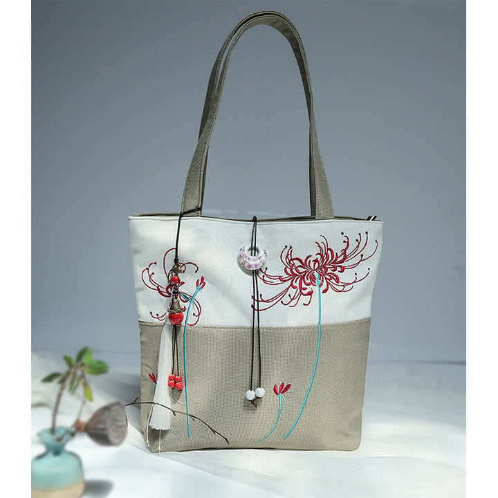 Pear Flower Plum Peach Blossom Bamboo Embroidery Canvas Large Capacity Shoulder Bag Tote Bag - image 43