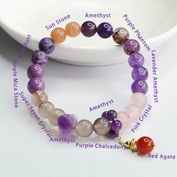 Buddha Stones Natural Amethyst Crystal Inner Peace Healing Bead Charm Bracelet