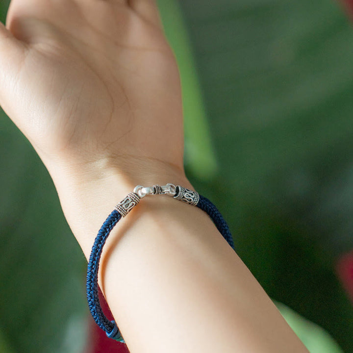 Buddha Stones Handmade 925 Sterling Silver Tibetan Om Mani Padme Hum Purity Braided Bracelet - image 11