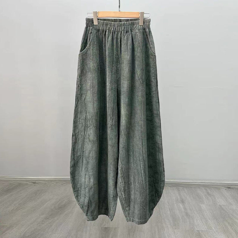 Buddha Stones Ramie Cotton Linen Pants Tie-dye Design Trousers Loose Zen Yoga Women's Pants with Pockets