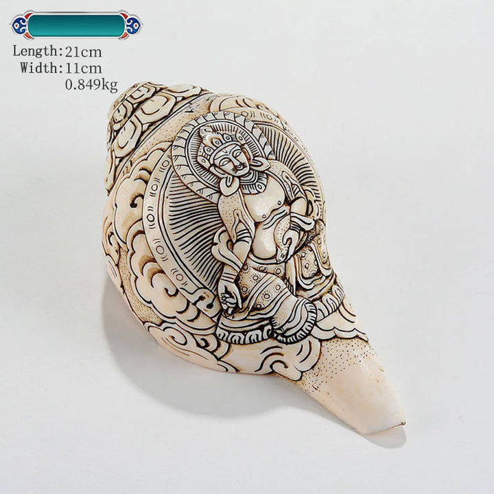 Tibetan Handmade Engraved Shankha Buddha Avalokitesvara Conch Shell Wealth Decoration - Yellow God of Wealth 21*11cm - image 24