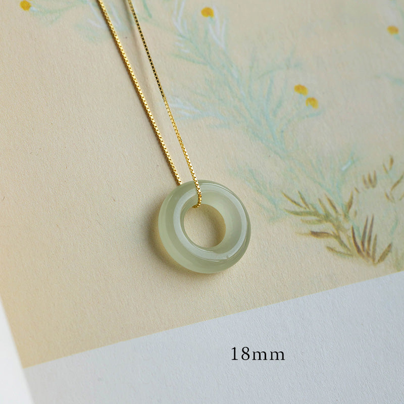 Buddha Stones Natural Round Jade Peace Buckle Luck Abundance Necklace Pendant - Jade - 18mm - image 5
