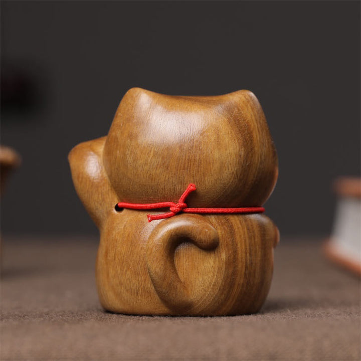 Buddha Stones Green Sandalwood Small Mini Cute Lucky Cat Peace Decorations - image 7