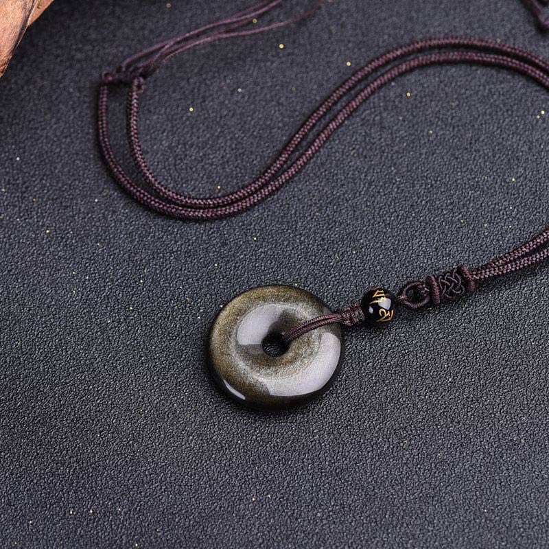 Buddha Stones Tibetan Obsidian Protection Necklace