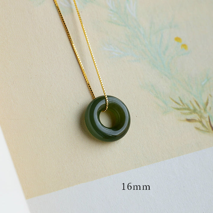 Buddha Stones Natural Round Jade Peace Buckle Luck Abundance Necklace Pendant - Cyan Jade - 16mm - image 9