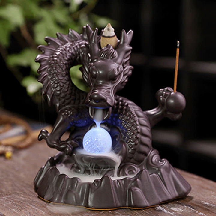Auspicious Dragon Ceramic Backflow Smoke Fountain Meditation Healing Incense Burner Led Ball Decoration - image 4