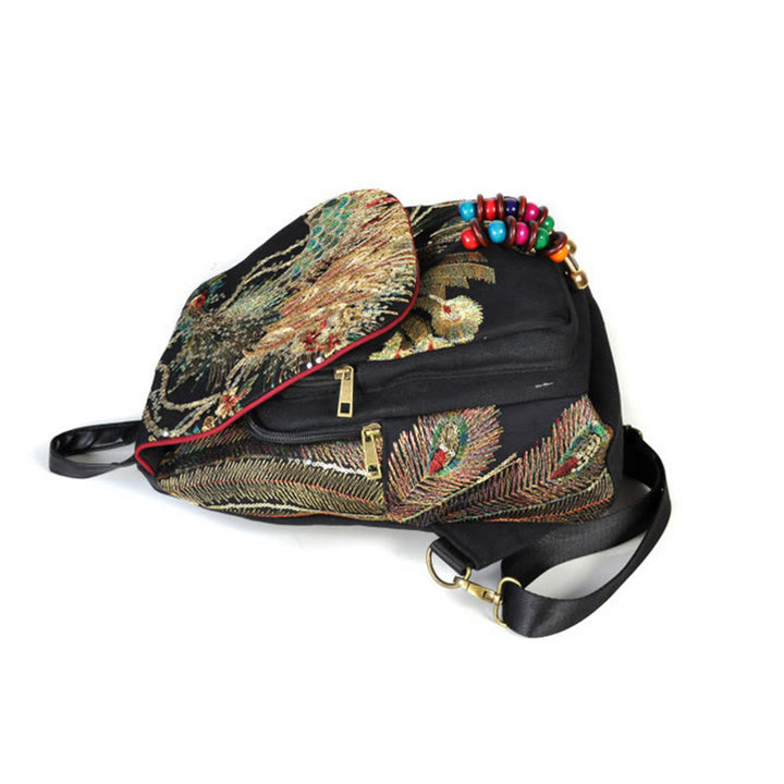 Peacock Embroidery Canvas Tassel Backpack - image 14