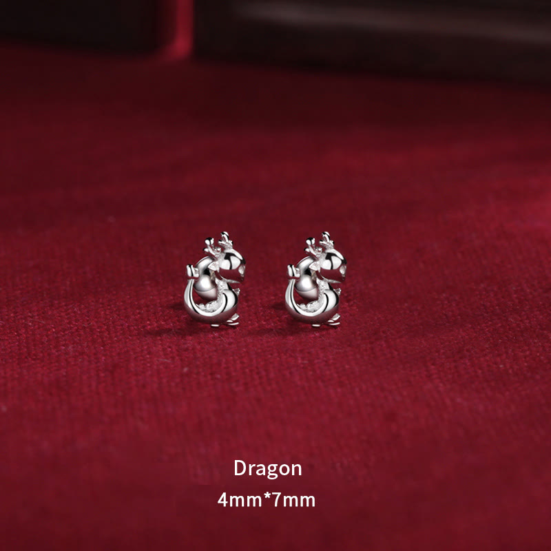 Buddha Stones 925 Sterling Silver Year Of The Dragon Design Luck Protection Stud Earrings - Dragon 4*7mm - image 0