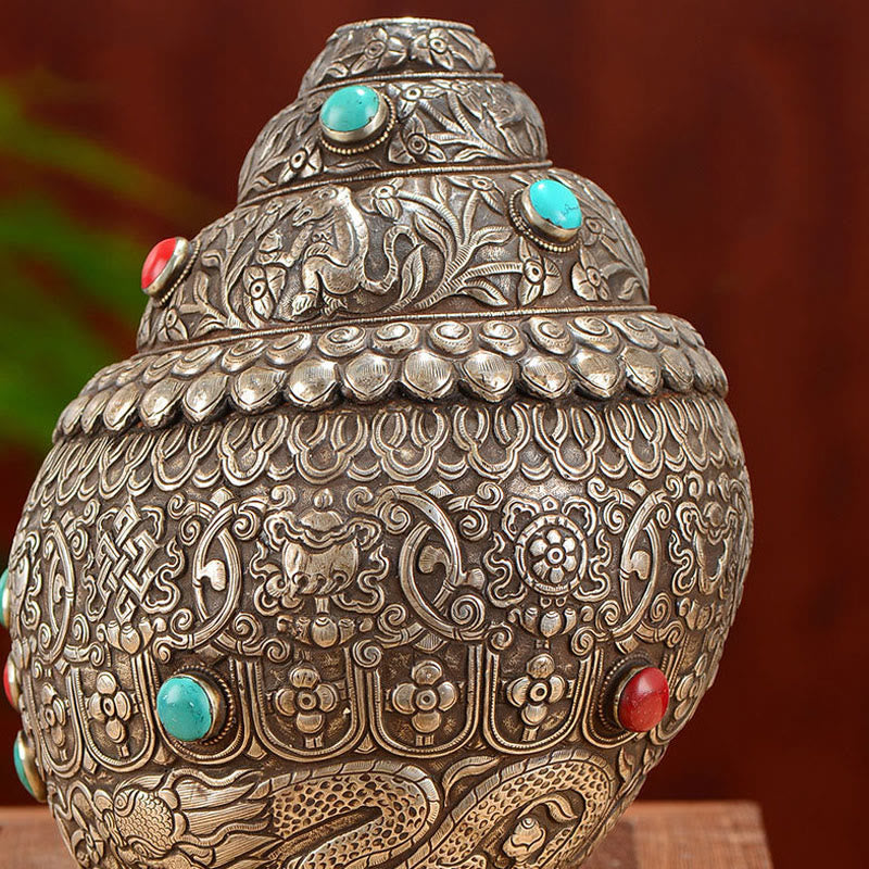 Tibetan Handmade Natural Shankha Engraved Eight Auspicious Symbols Conch Shell Lucky Home Decoration - image 6