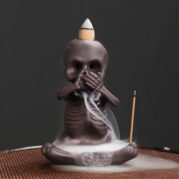 Buddha Stones Little Skull Ghost Purple Clay Backflow Smoke Fountain Peace Incense Burner Decoration - Little Ghost/Don't Speak - image 8