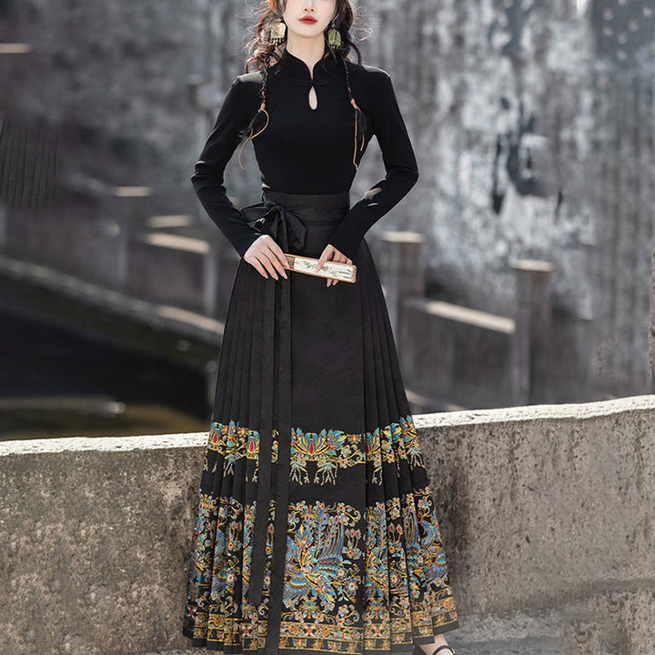 Buddha Stones Short Long Sleeve Shirt Top Chinese Hanfu Ming Dynasty Horse Face Skirt Mamianqun Skirt