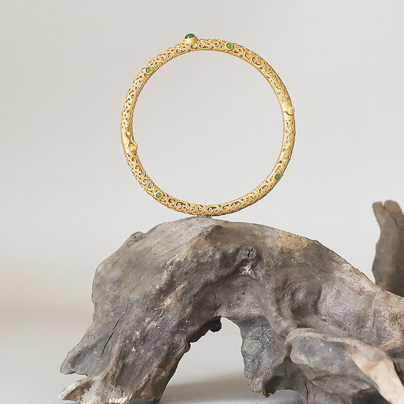 Buddha Stones Cyan Jade Copper Auspicious Clouds Calm Healing Bracelet Bangle - image 7