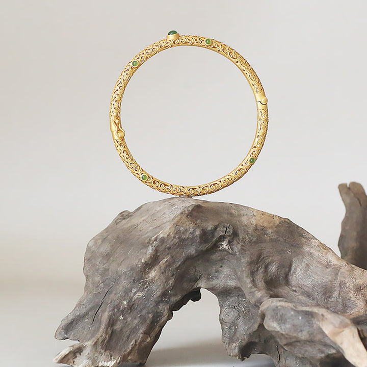 Buddha Stones Cyan Jade Copper Auspicious Clouds Calm Healing Bracelet Bangle - image 7