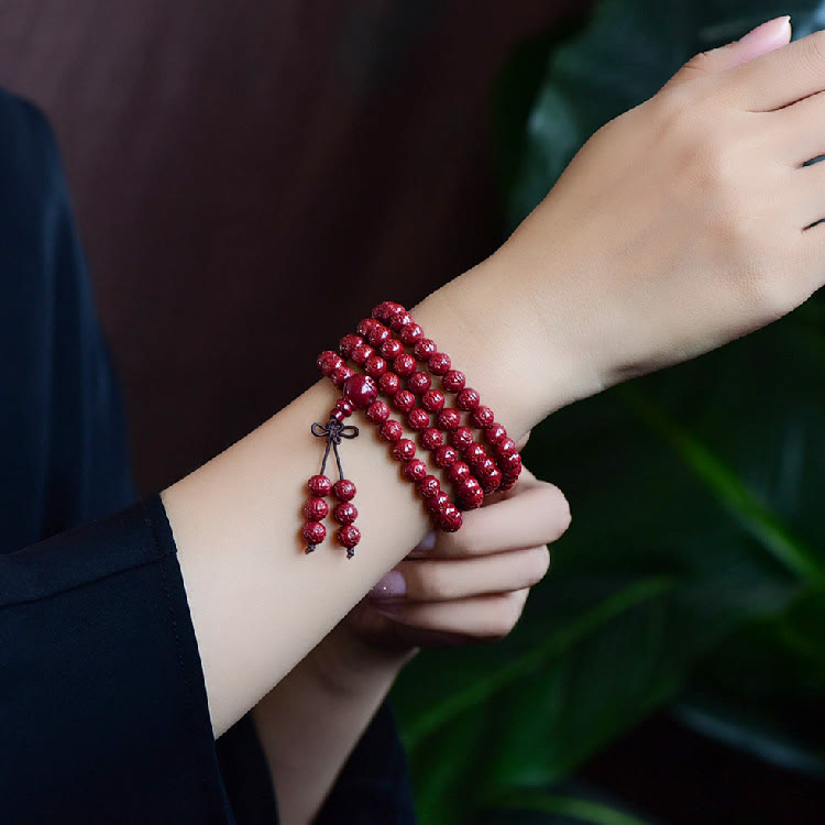 Buddha Stones 108 Mala Beads Cinnabar Om Mani Padme Hum Pattern Engraved Blessing Bracelet - image 10