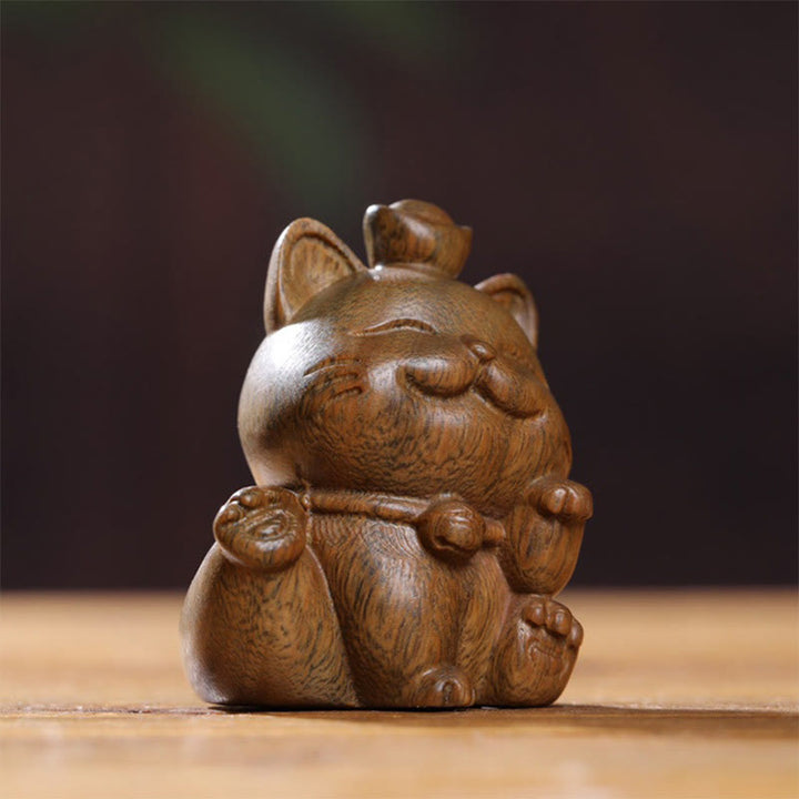 Buddha Stones Mini Green Sandalwood Ingot Lucky Cat Carved Peace Desk Decorations - image 6