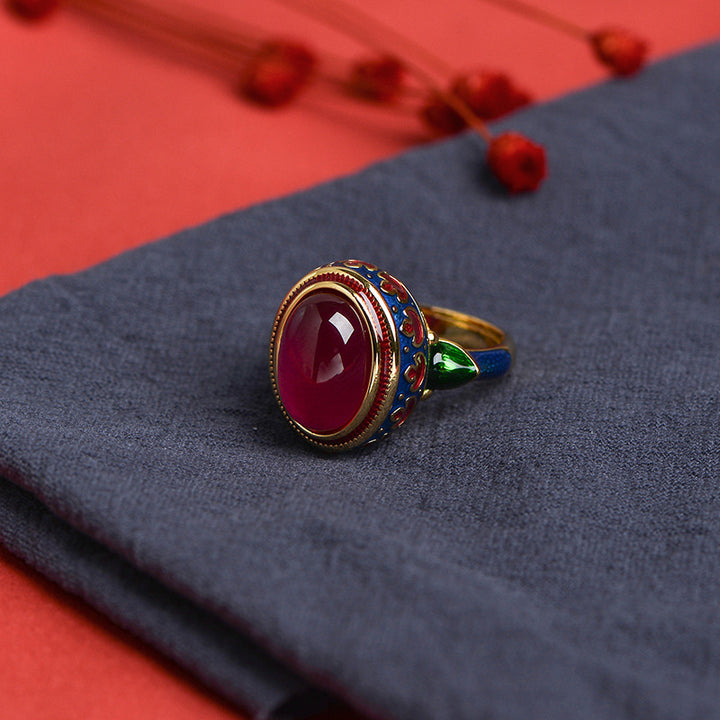 Buddha Stones 925 Sterling Silver Red Corundum Courage Ring - image 1