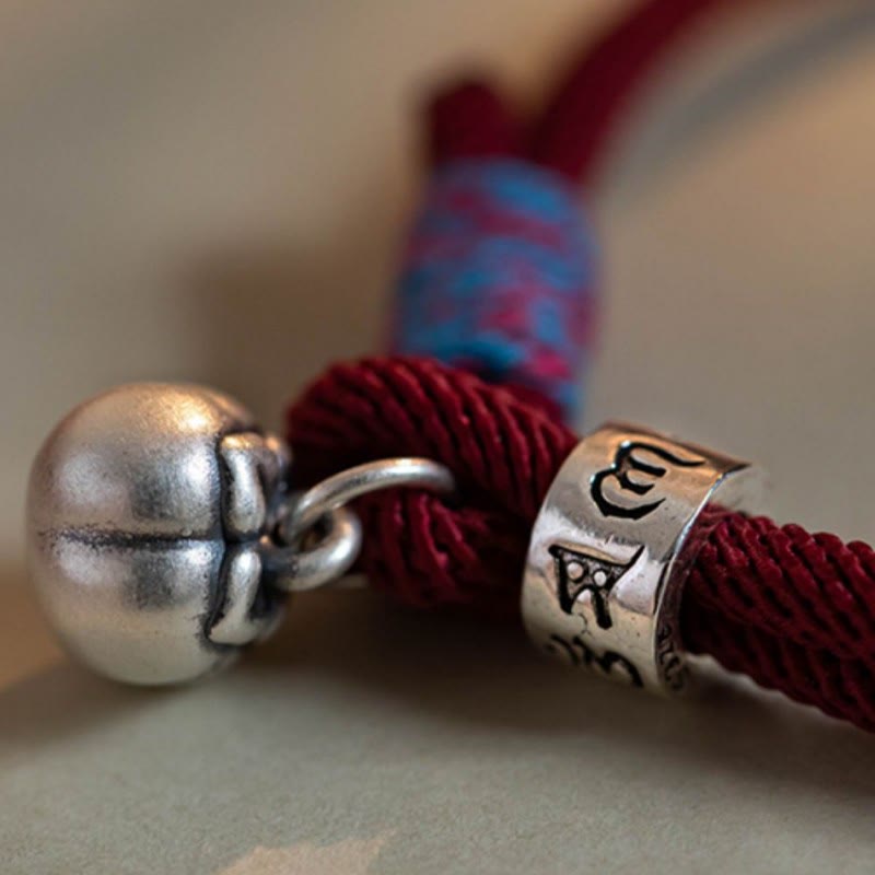 Buddha Stones 925 Sterling Silver Tibetan Handmade Om Mani Padme Hum Persimmon Charm Luck Protection Braided Bracelet - image 7