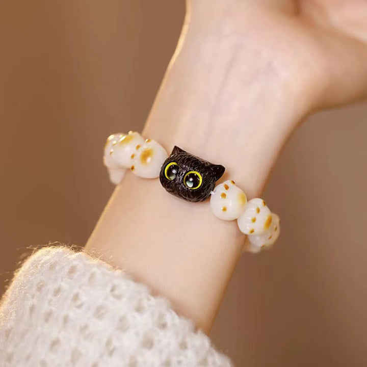 Buddha Stones Natural Bodhi Seed Red Sandalwood Lovely Paw Lucky Cat Peace Bracelet - image 5