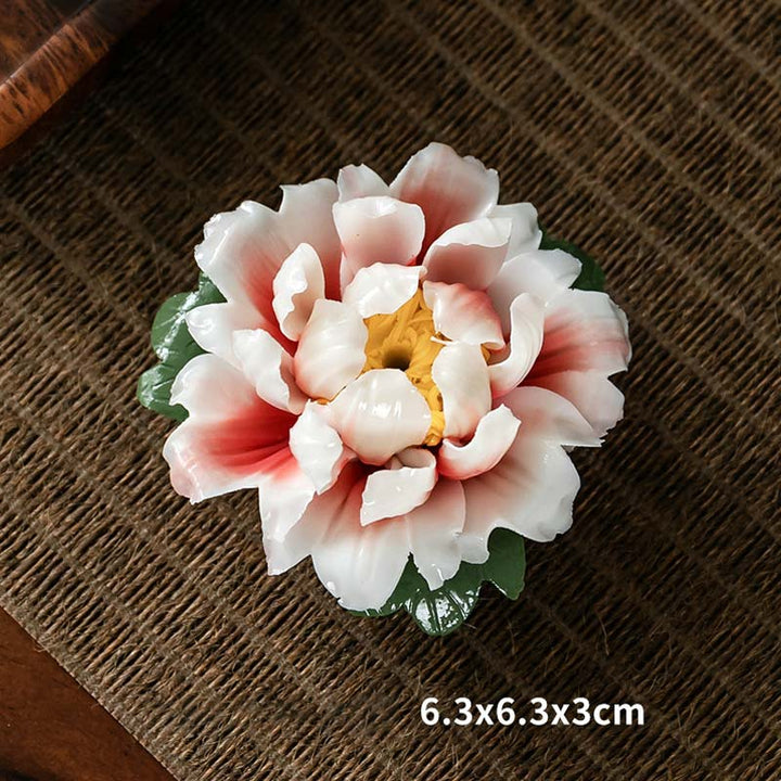 Tibetan Lotus Blessing Ceramic Stick Incense Burner Decoration - Pink & White - image 9