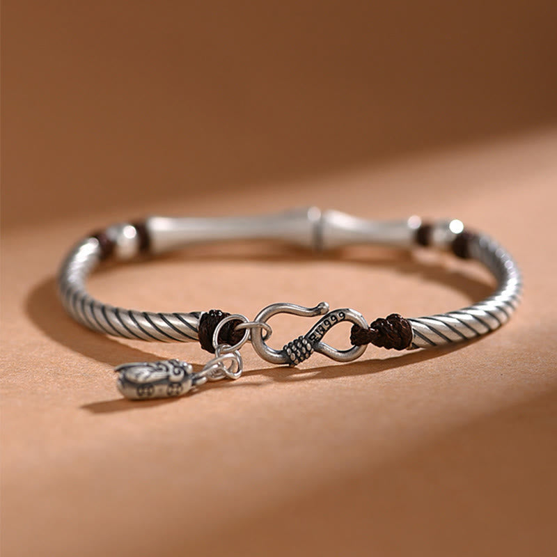 999 Sterling Silver Bamboo Pattern Cicada Luck Wealth Bracelet - image 2