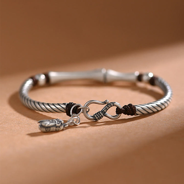 999 Sterling Silver Bamboo Pattern Cicada Luck Wealth Bracelet - image 2