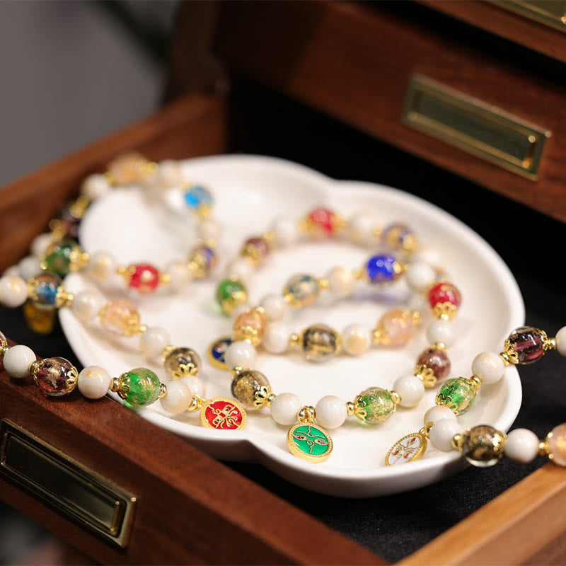 Buddha Stones Tibetan Five God Of Wealth Fortune Liuli Glass Bead Incense Ash Porcelain Bead Charm Bracelet - image 1