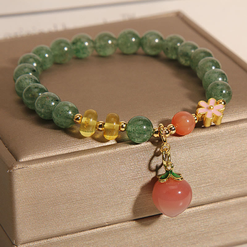 Buddha Stones Natural Green Strawberry Quartz Love Peach Charm Bracelet