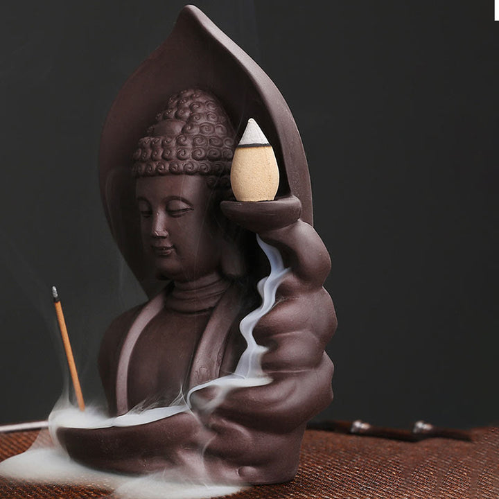 Buddha Stones Tibetan Avalokitesvara Buddha Lotus Healing Backflow Smoke Fountain Incense Burner - image 9