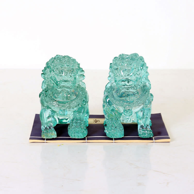 2Pcs Lion Statue Courage Strength Resin Home Office Decoration - A Pair of Lions-Cyan - image 0