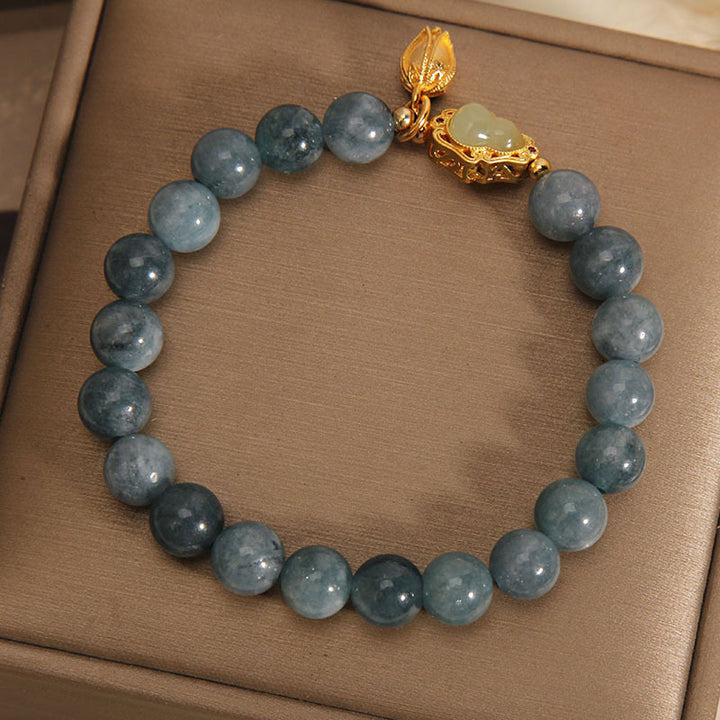 Buddha Stones Natural Jade Gourd Tulip Charm Luck Bracelet