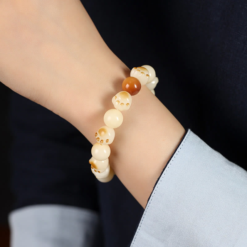 Buddha Stones Natural Bodhi Seed Sandalwood Lucky Cute Cat Head Paw Claw Peace Bracelet - image 18