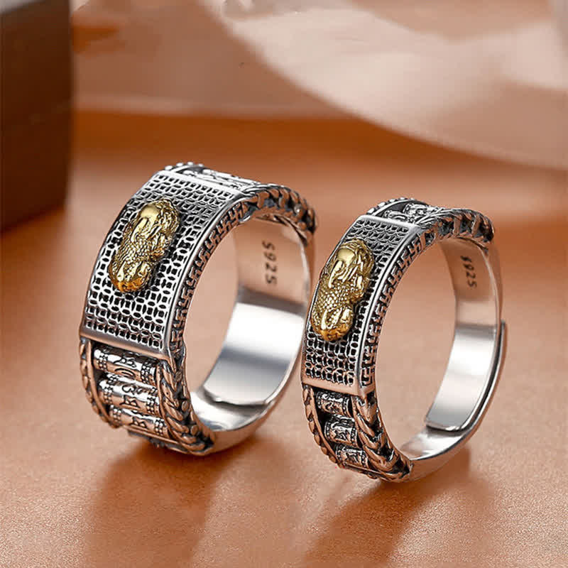 Buddha Stones Lucky FengShui PiXiu Wealth Prayer Wheels Couple Ring - image 8