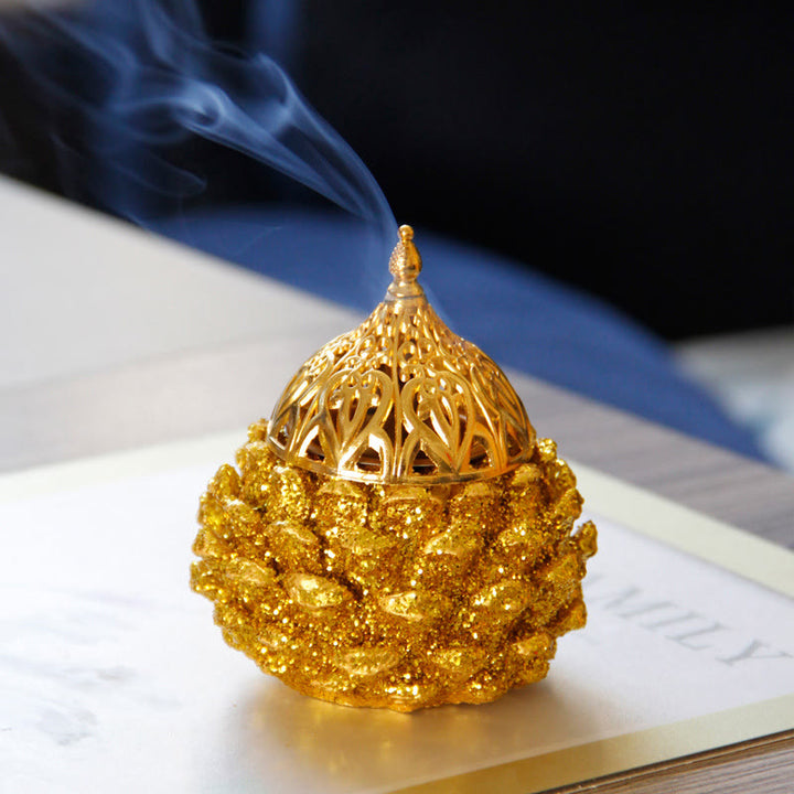 Gold Pine Cone Pattern Spiritual Rituals Mini Incense Burner Home Tabletop Decor - image 11