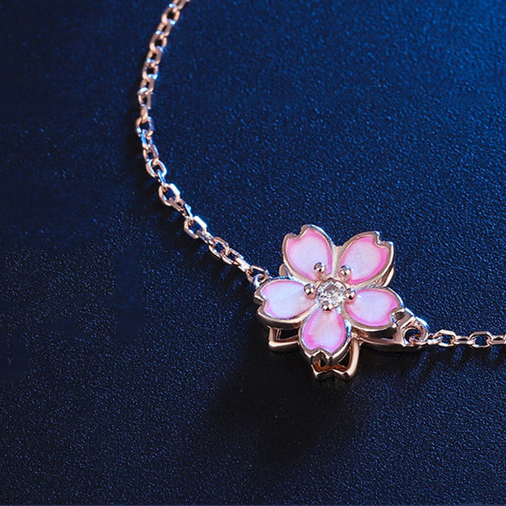 Buddha Stones 925 Sterling Silver Cherry Blossom Blessing Chain Bracelet Rotatable Ring - image 7