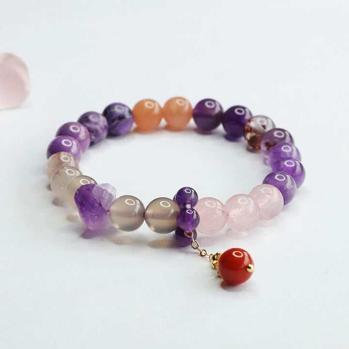 Buddha Stones Natural Amethyst Crystal Inner Peace Healing Bead Charm Bracelet