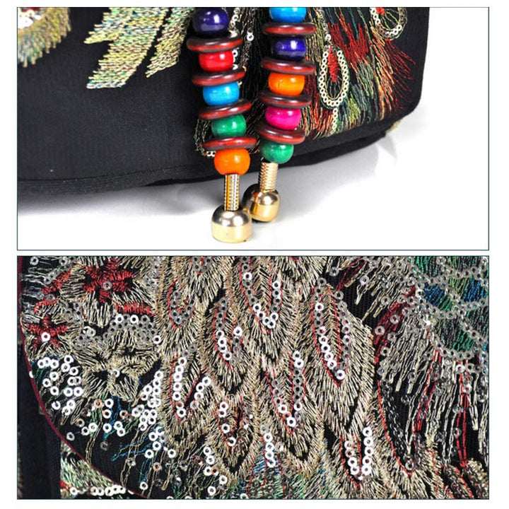 Peacock Embroidery Canvas Tassel Backpack - image 5