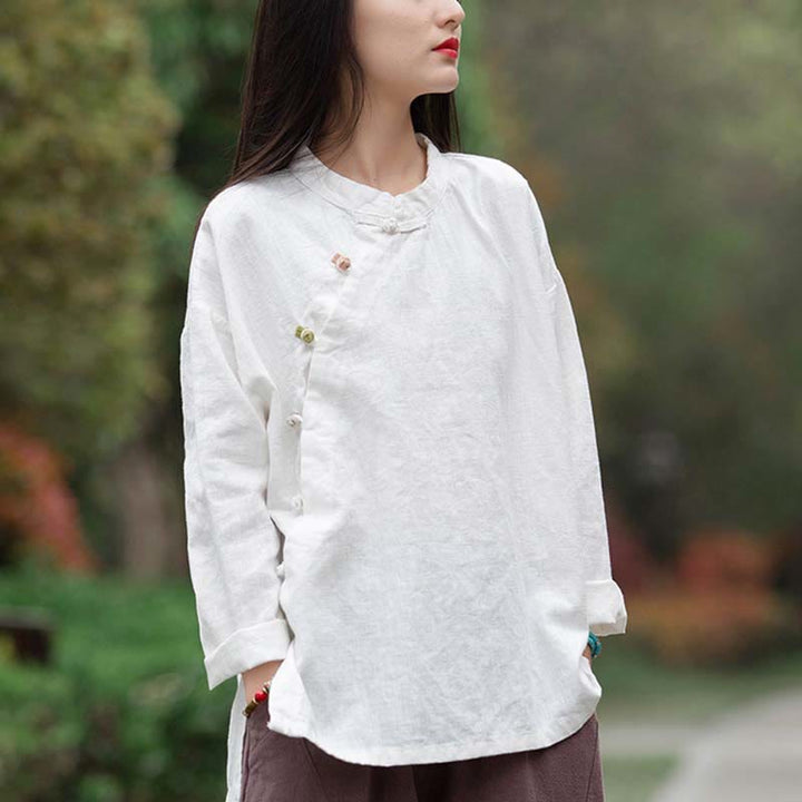 Buddha Stones Ramie Linen Blouse Women Shirt Top Chinese Hanfu Style Clothing