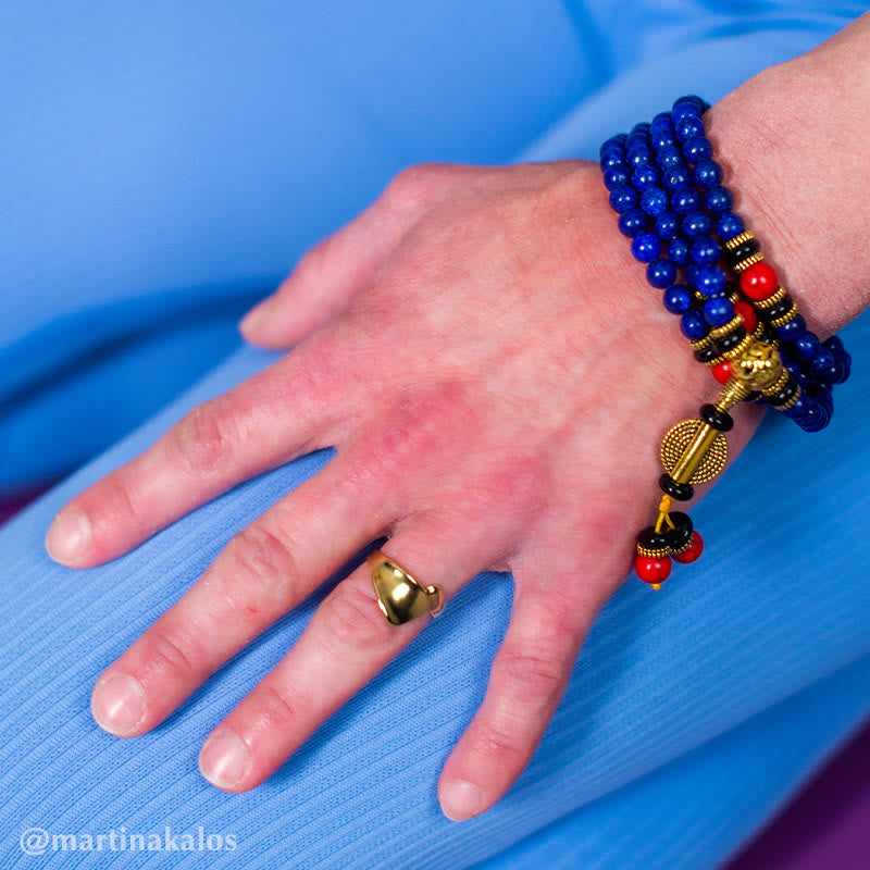 Buddha Stones Tibetan Mala Lapis Lazuli Lazurite Positive Bracelet - image 5