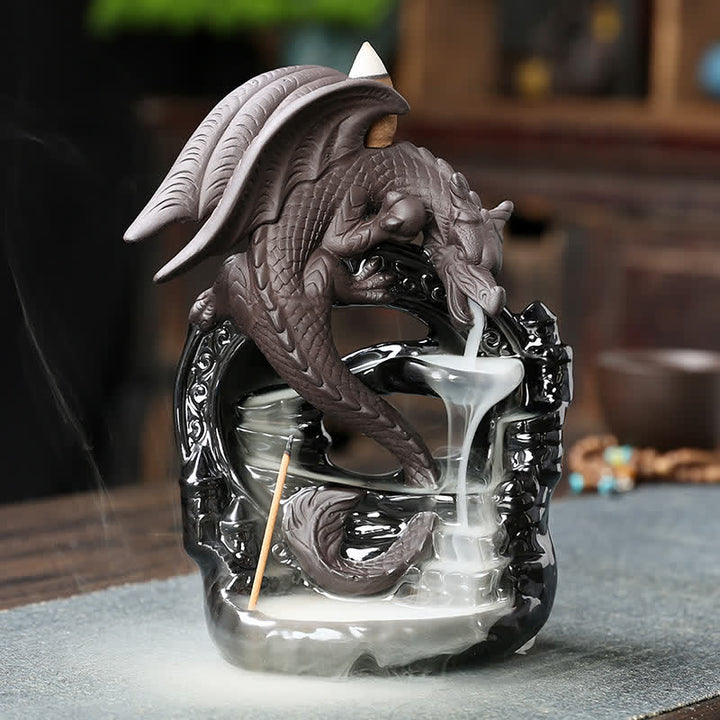 Buddha Stones Nordic Pterosaur Dragon Ceramic Backflow Smoke Fountain Protection Healing Incense Burner Decoration - image 1
