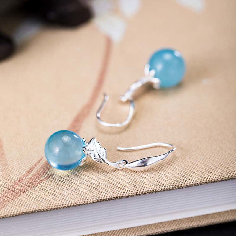 Buddha Stones 925 Sterling Silver Natural Aquamarine Leaf Flower Peace Earrings Necklace - image 4