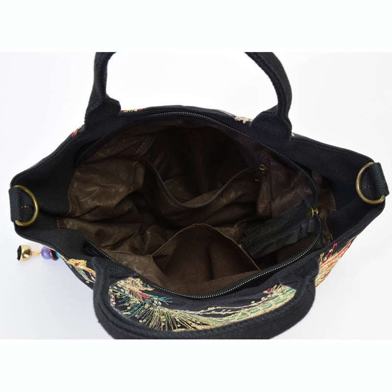 Peacock Double-sided Embroidery Tote Bag Shoulder Bag Crossbody Bag