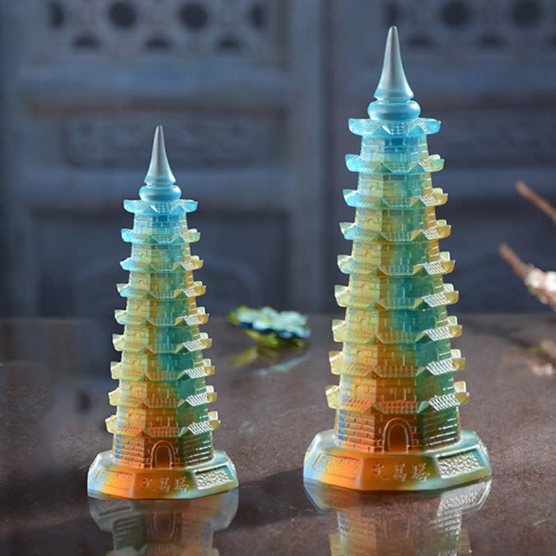 Feng Shui Wenchang Tower Handmade Liuli Crystal Pagoda Art Piece Luck Home Office Decoration - image 4
