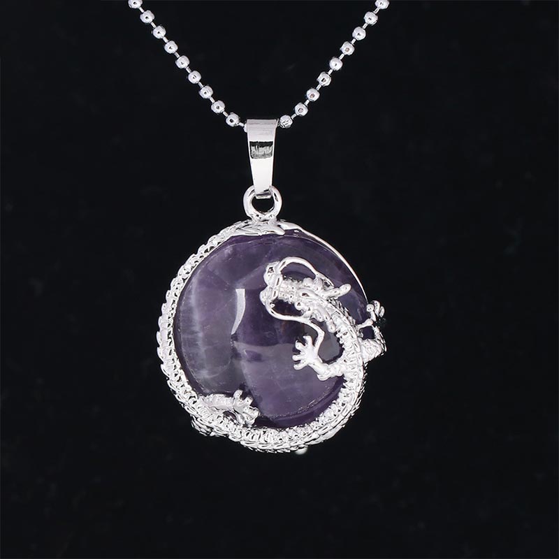 Buddha Stones Chinese Dragon Natural Quartz Crystal Healing Energy Necklace Pendant - Amethyst - image 3