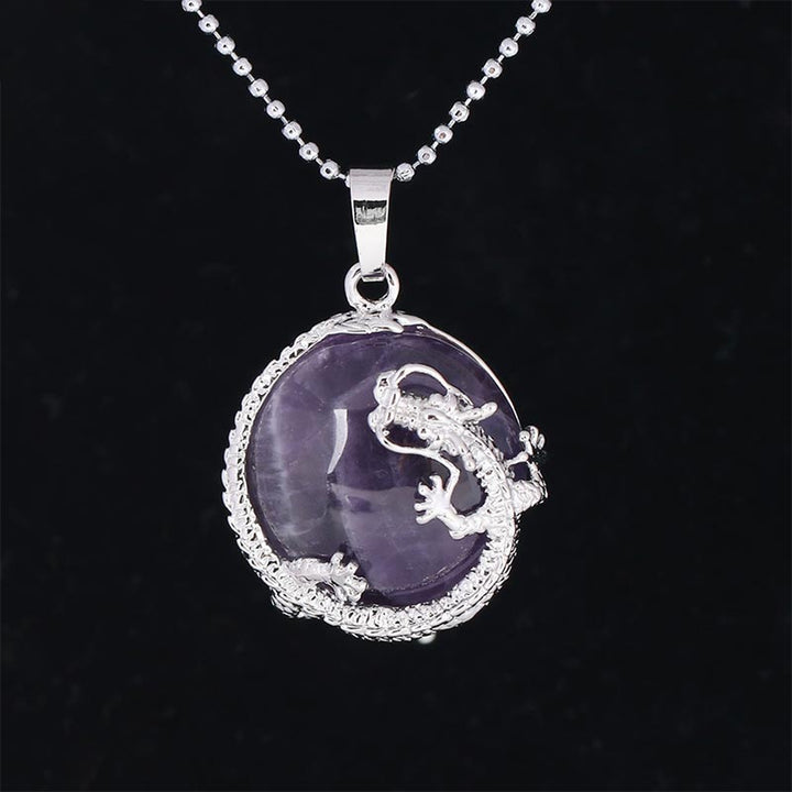 Buddha Stones Chinese Dragon Natural Quartz Crystal Healing Energy Necklace Pendant - Amethyst - image 3