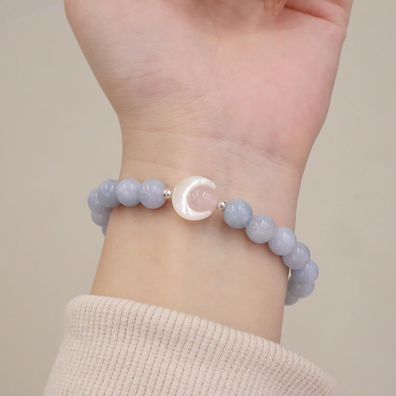 Buddha Stones 925 Sterling Silver Natural Amethyst Aquamarine Pink Crystal Cat's Eye Healing Crescent Moon Bracelet - image 9