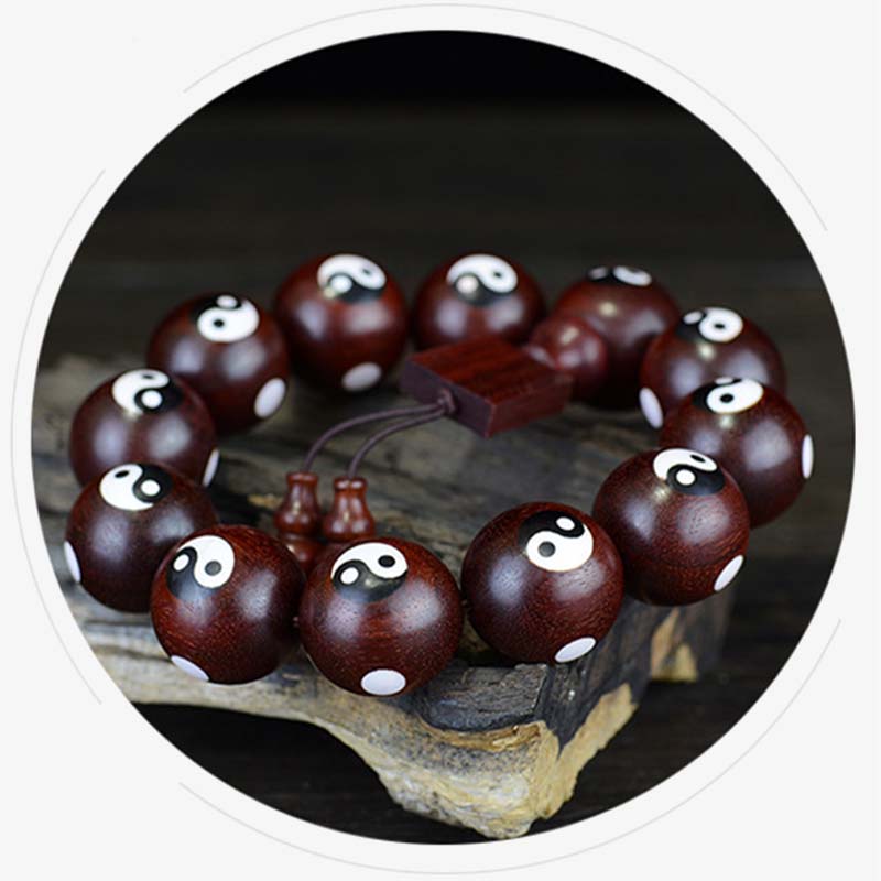 Buddha Stones Small Leaf Red Sandalwood Yin Yang Protection Bracelet