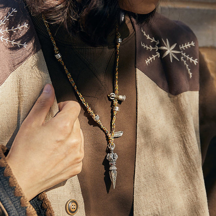 Tibetan Handmade 925 Sterling Silver Dorje Vajra Om Mani Padme Hum Feather Strength Necklace Pendant - image 11