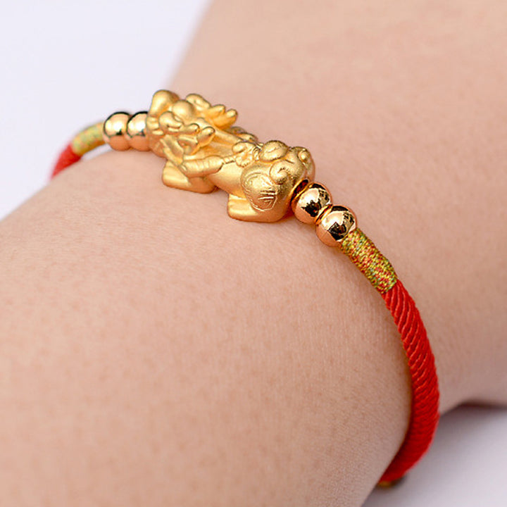 Buddha Stones 24K Gold-Plated PiXiu Luck Red String Bracelet - image 10