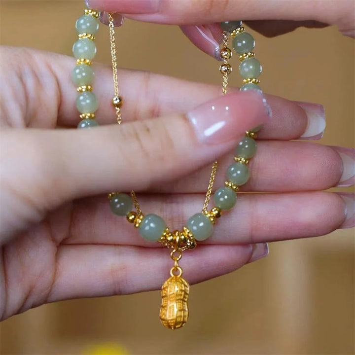 Buddha Stones Jade Leaf Ginkgo Tulip Peanut Fu Character Luck Beaded Bracelet - image 14