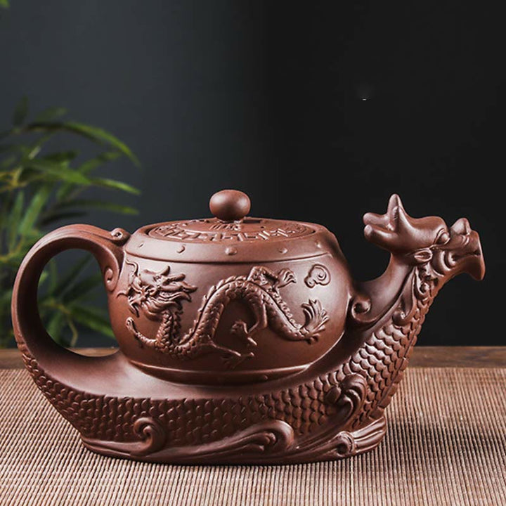 Vintage Dragon Auspicious Clouds Purple Clay Ceramic Teapot